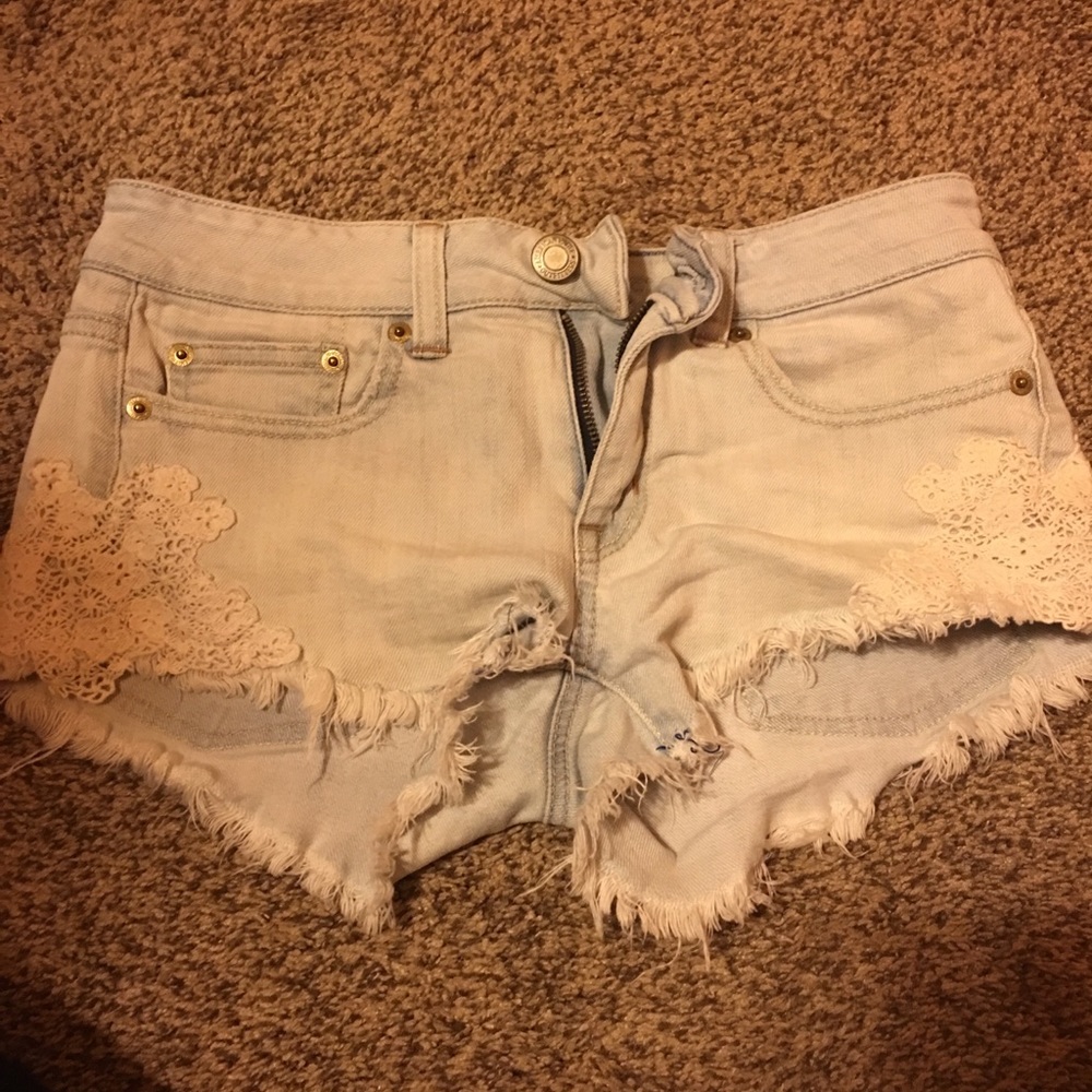 Laced jean shorts
